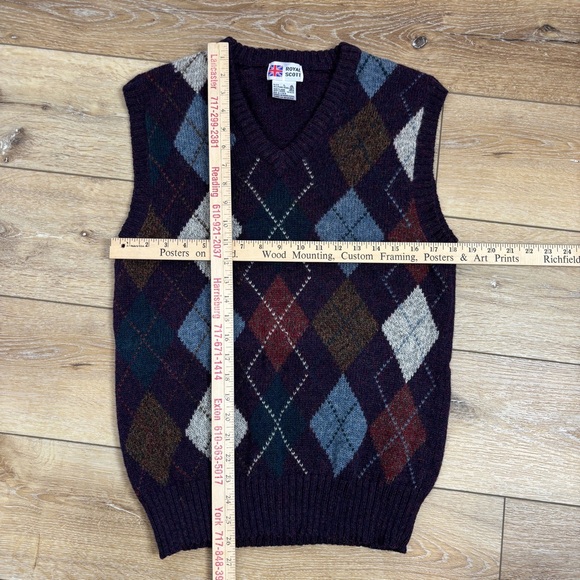 VTG Royal Scott Mens Large Shetland Wool Sweater Vest Argyle Made in Hong Kong - Picture 3 of 9